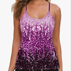 Women's Glittery Sequin Ombre Tank